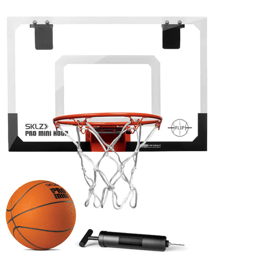 SKLZ Pro Mini Hoop Over-The-Door Basketball System with Spring-Loaded Flip-Up Rim, Shatterproof Backboard, and 5-Inch Ball