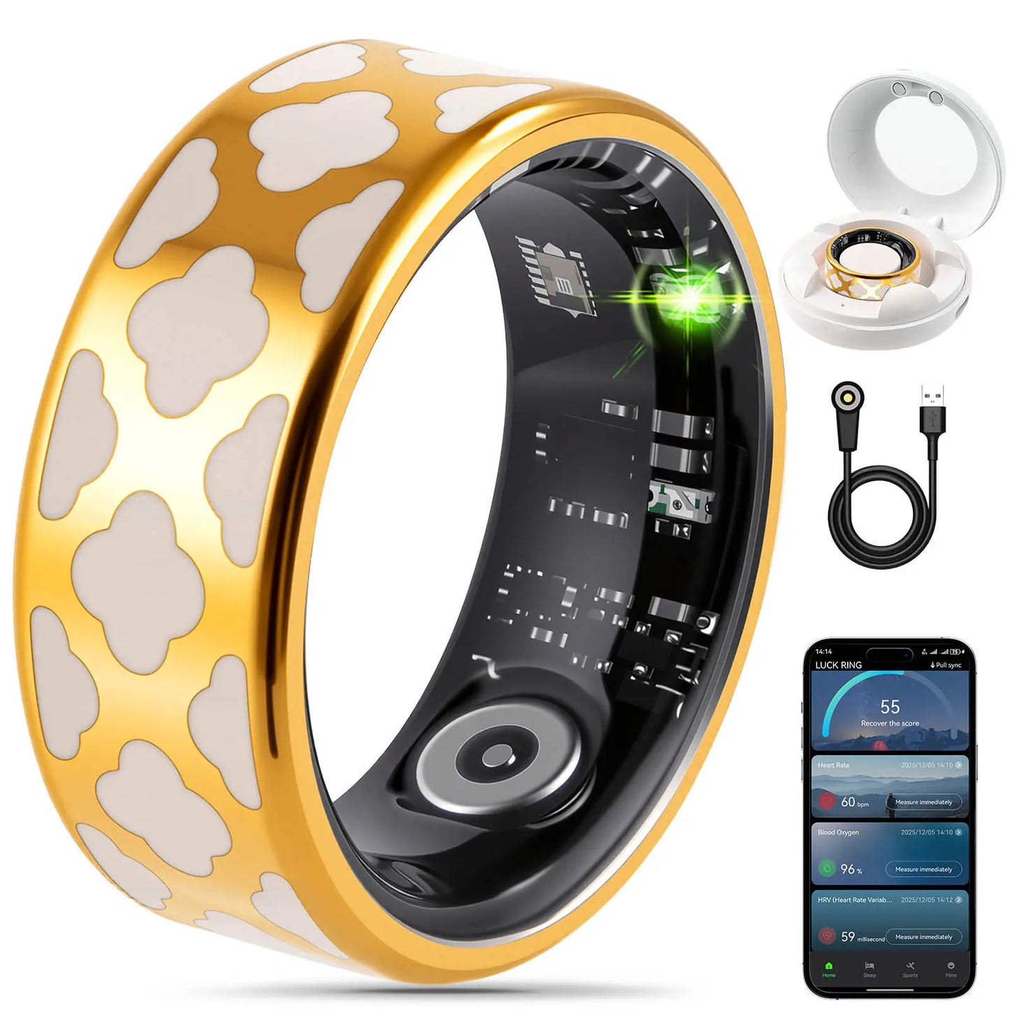 Ringconn Smart Health Ring: Advanced Fitness Monitoring and Health Tracking with AI-Powered Detection, Compatible with Android and iOS Wearable Devices