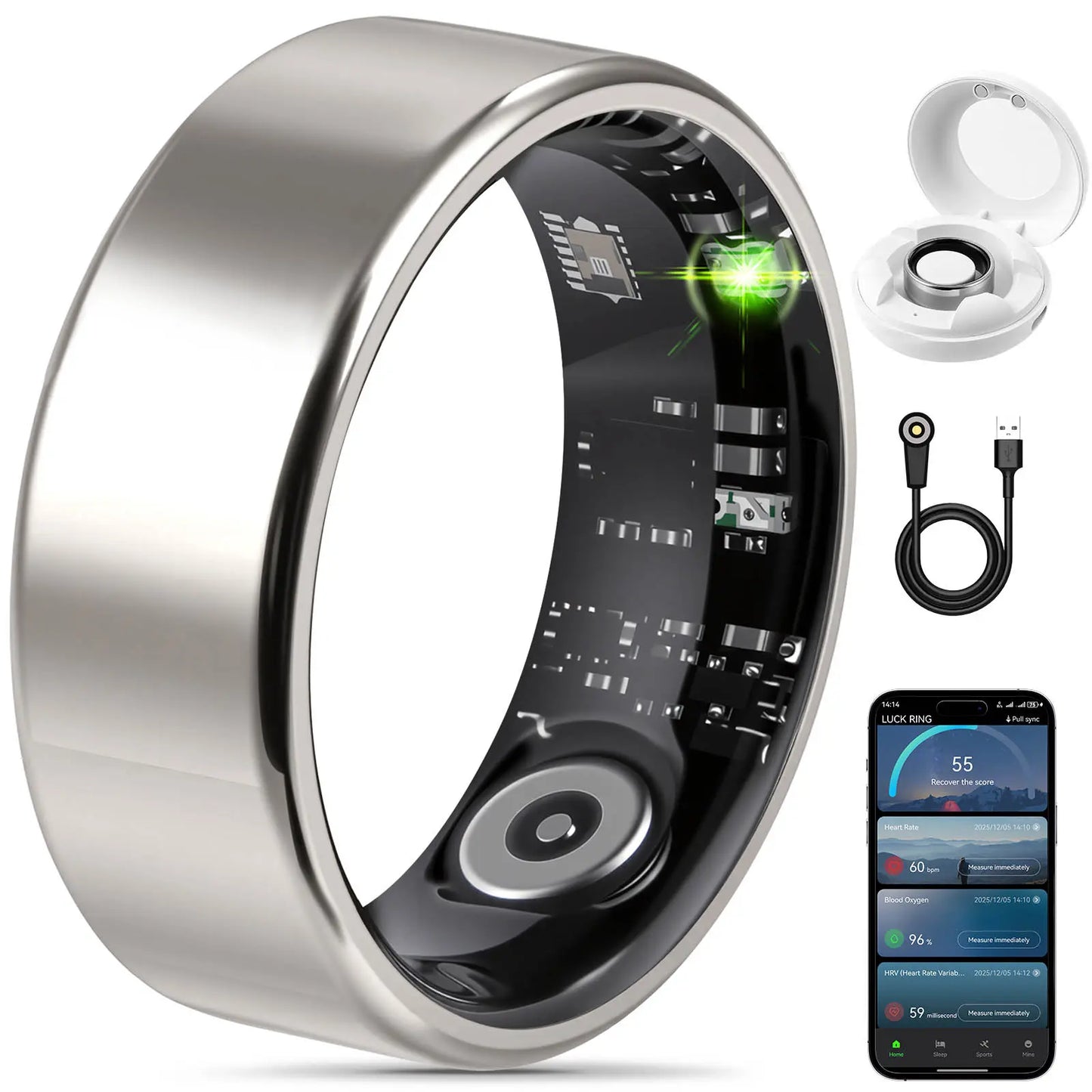 Ringconn Smart Health Ring: Advanced Fitness Monitoring and Health Tracking with AI-Powered Detection, Compatible with Android and iOS Wearable Devices
